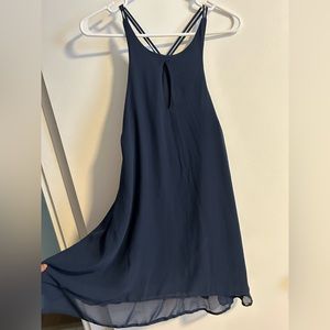 Navy, tiered, chiffon dress